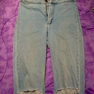 high waisted knee ripped baby blue jeans